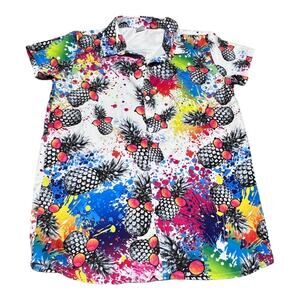 Funnycokid Short-Sleeve Hawaiian Graphic Neon Pineapple Shirt Youth XL Women XS
